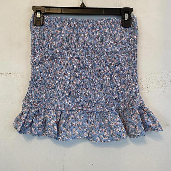 LULUS blue floral shirred mini skirt sz XS - Picture 4 of 5